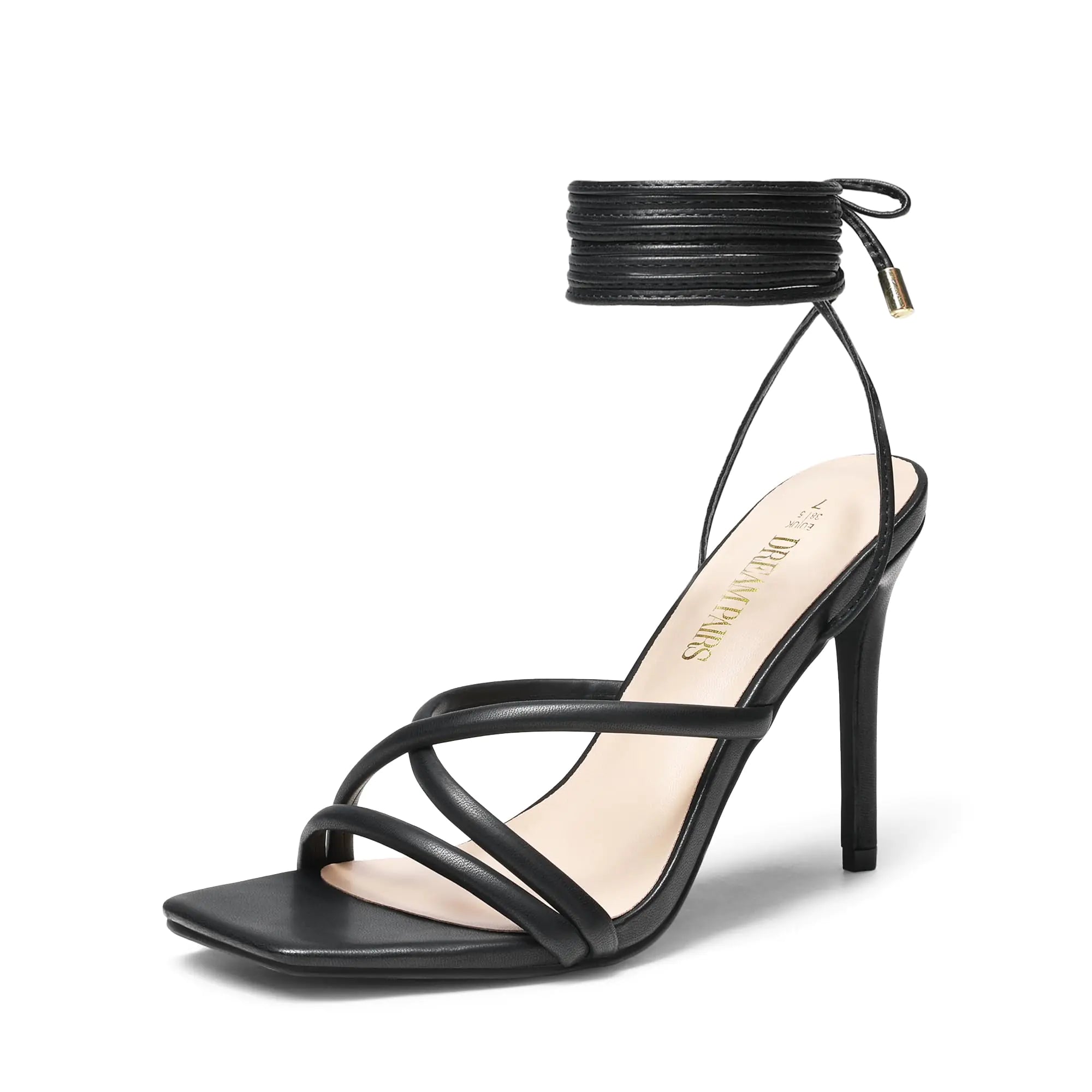 DREAM PAIRS Heels for Women Strappy High Stiletto Lace Up Heeled Sandals Square Open Toe Heels for Prom Party DatingSize 6.5Black-PuSDHS2478W