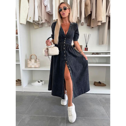 MAELLE– Elegant V-Neck Midi Dress