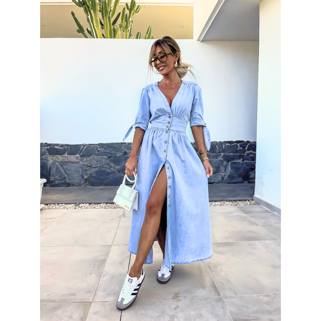 MAELLE– Elegant V-Neck Midi Dress