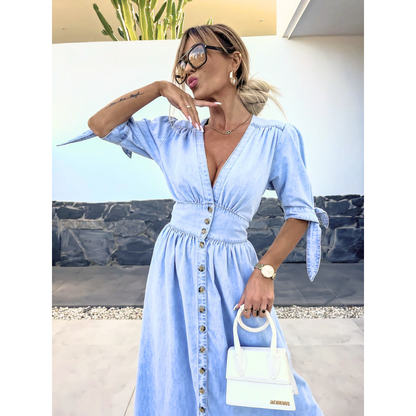 MAELLE– Elegant V-Neck Midi Dress