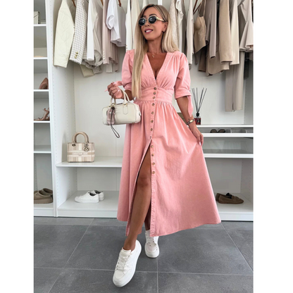 MAELLE– Elegant V-Neck Midi Dress